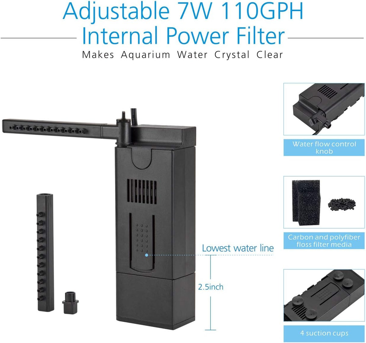 Horizon 8 Gallon LED Glass Aquarium Starter Kit - Curved Tank with 3D Background