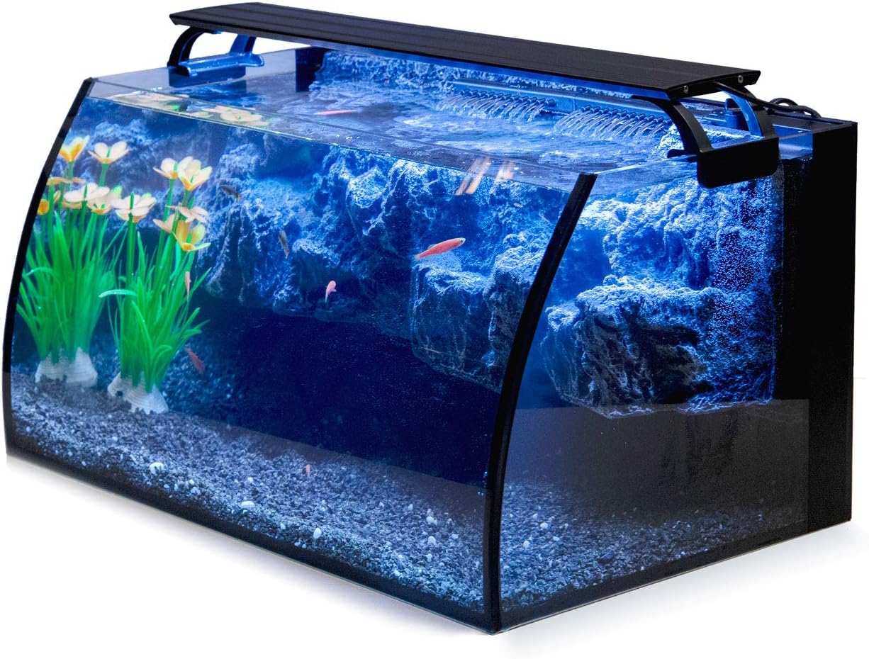 Horizon 8 Gallon LED Glass Aquarium Starter Kit - Curved Tank with 3D Background