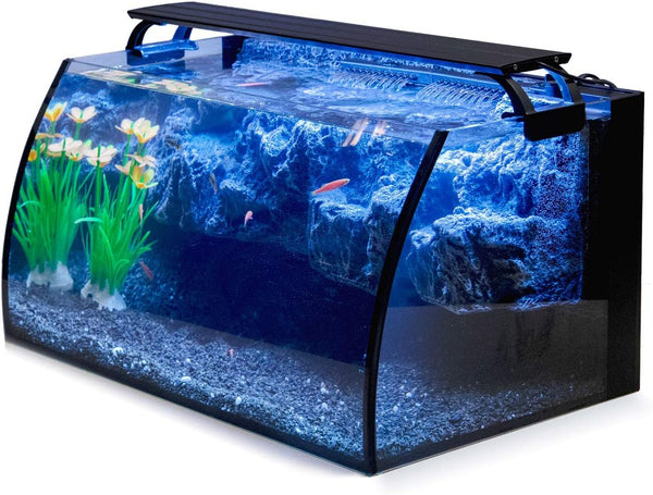 Horizon 8 Gallon LED Glass Aquarium Starter Kit - Curved Tank with 3D Background