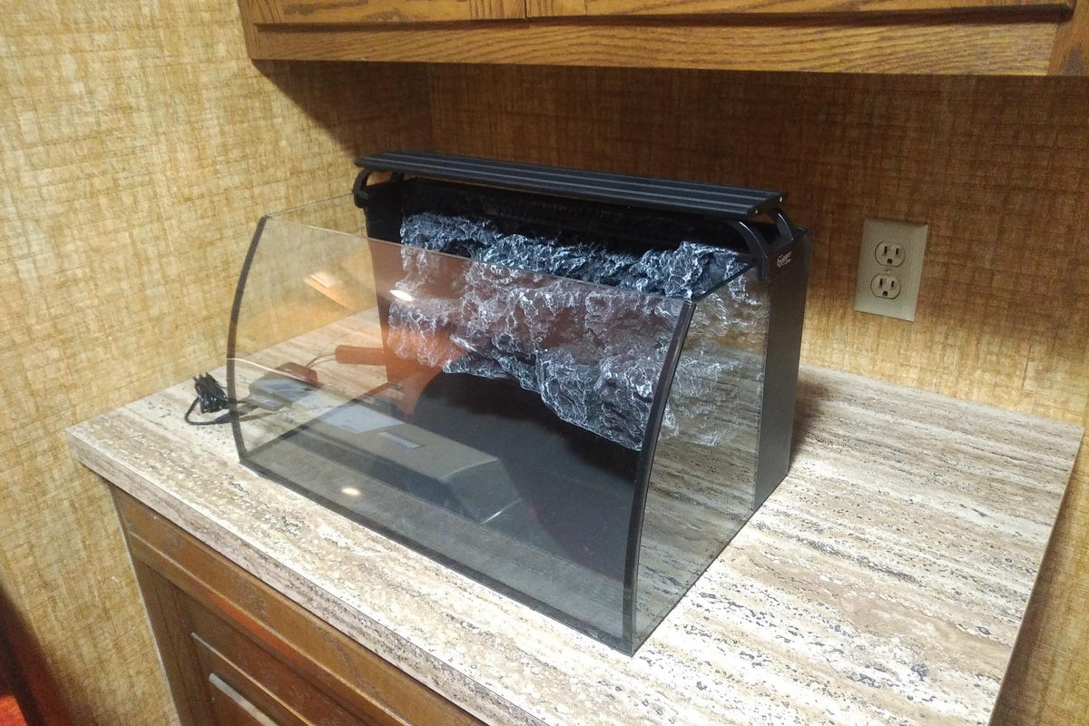 Horizon 8 Gallon LED Glass Aquarium Starter Kit - Curved Tank with 3D Background