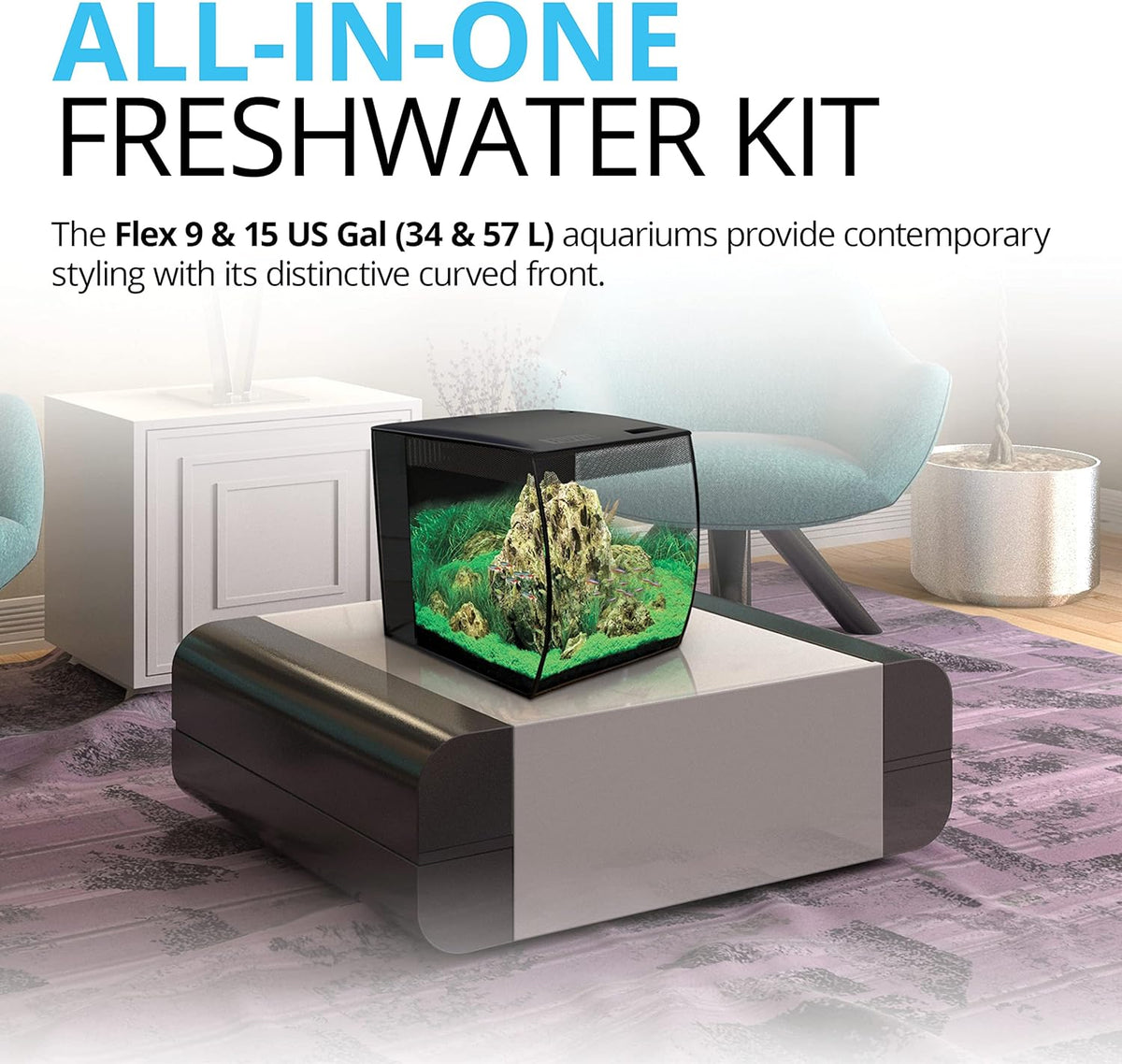 Flex 57 - 15 Gallon Glass Aquarium Kit - Contemporary Design with RGB LED